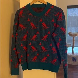 J. Crew Blue and Red Patterned Crewneck Sweater